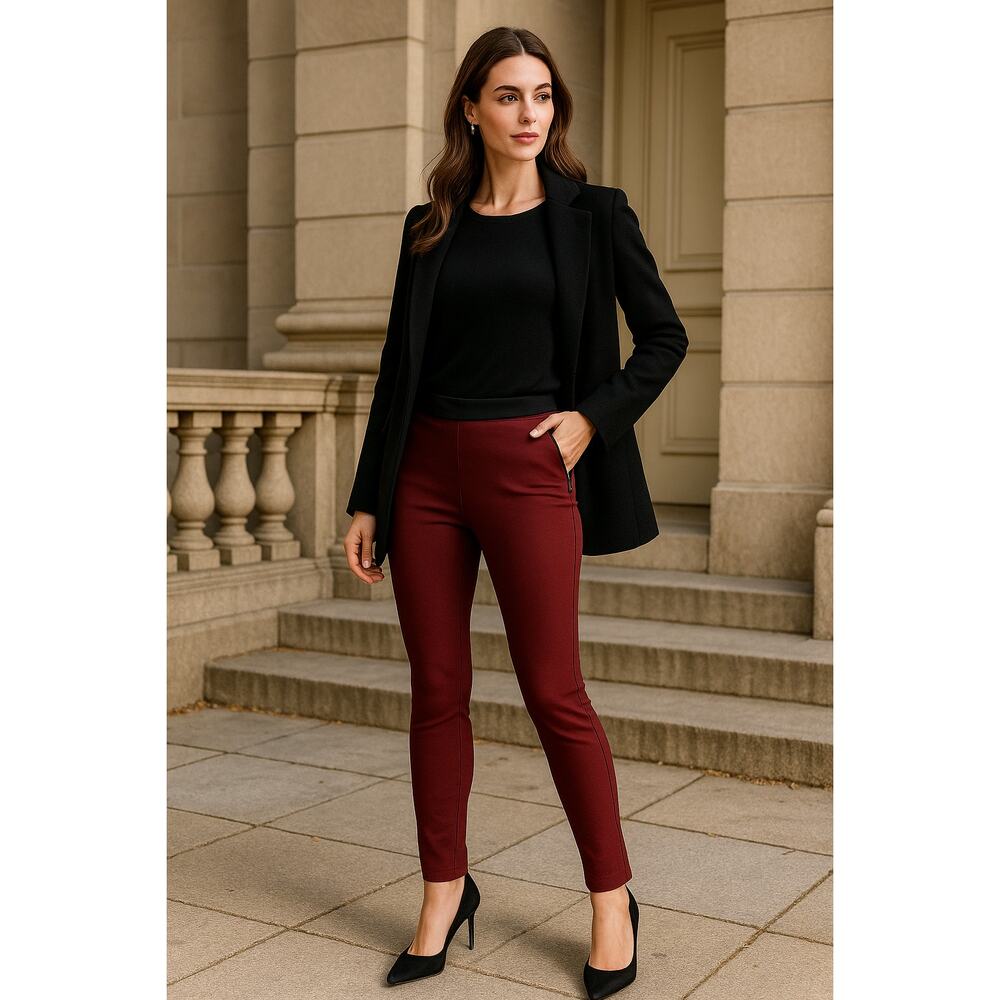 WHBM Burgundy Wine Red Legging Pants Skinny Career Office Stretch Sz 6 Side Zip